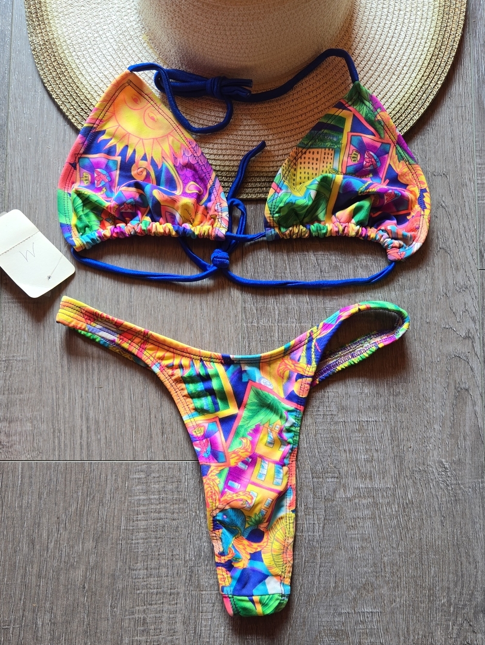 NWT Vibrant Multicolor Triangle Thong Bikini Set. Med